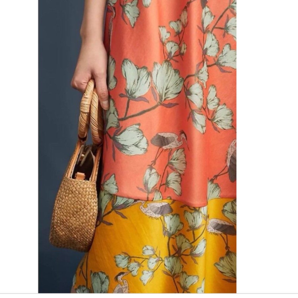 Anthropologie Beaded Blossom Cranes Silk Halter Neck Dress By Varun Bahl… - Picture 3 of 5